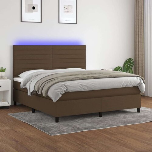  Box spring postelja z vzmetnico LED temno rjava 160x200cm blago, (20900645) Slike