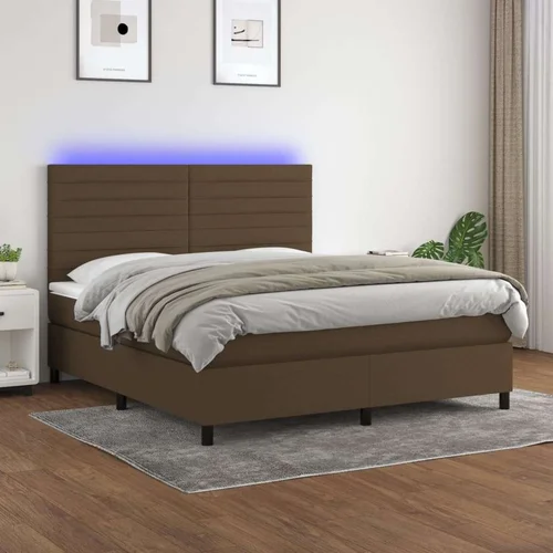  Box spring postelja z vzmetnico LED temno rjava 160x200cm blago, (20900645)