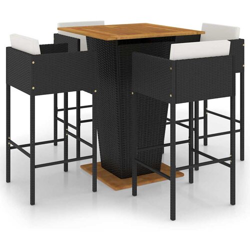 5-dijelni vrtni barski set od poliratana s jastucima crni Crna 80 x 80 x 110 cm Slike