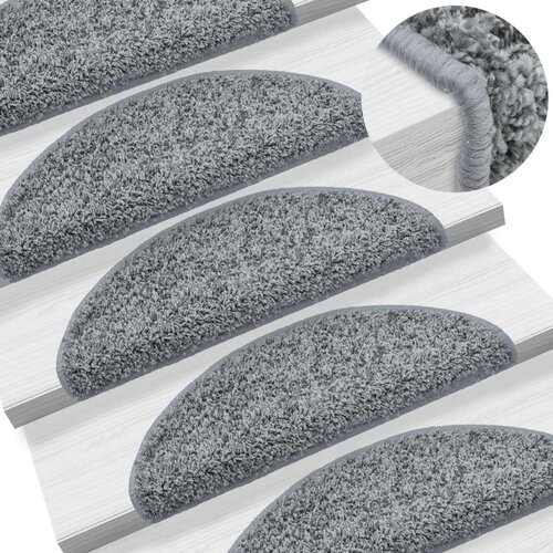  Tepisi za stepenice 15 kom sivi 65 x 21 x 4 cm Slike