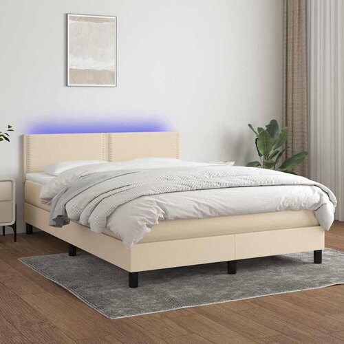  box spring s madracem LED krem 140x190 cm od tkanine Cijene