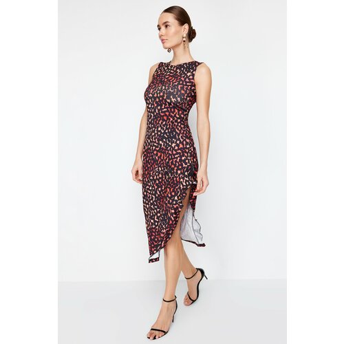 Trendyol multi-colored fitted/fitted animal print flexible knitted midi dress Cene