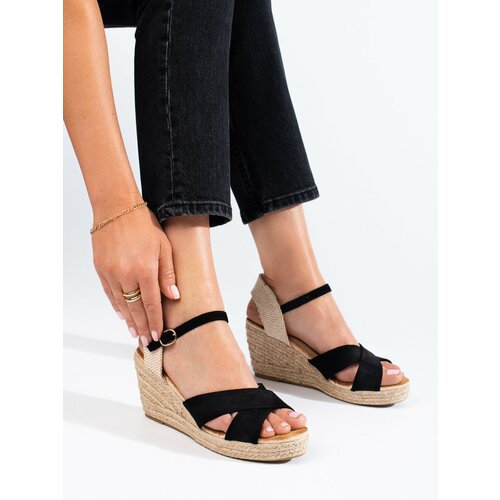 SHELOVET Women's wedge sandals black Slike