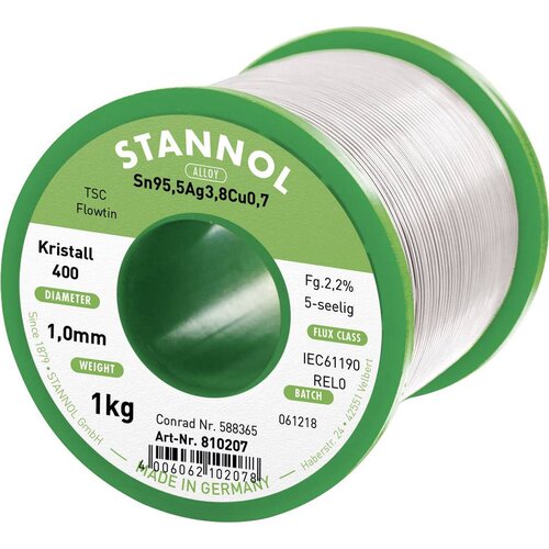Stannol ecology ts spajkalna žica\, neosvinčena tuljava Sn95\,5Ag3\,8Cu0\,7 REL0 1000 g 1 mm, (20428541) Cene
