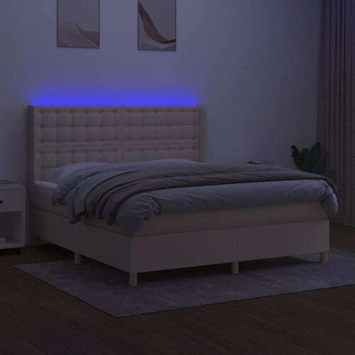 Krevet box spring s madracem LED krem 180x200 cm od tkanine Slike