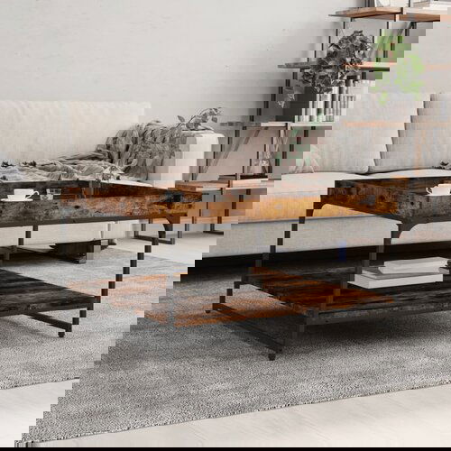 VidaXL Stolić za kavu boja hrasta 80 x 80 x 45 cm od drva i željeza Slike