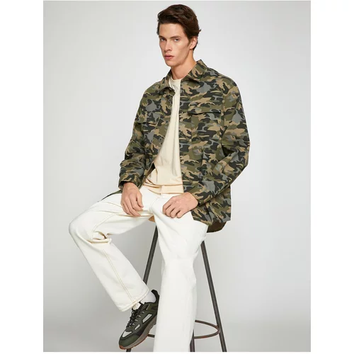 Koton Camouflage Shirt Jacket Pocket Detailed Classic Collar