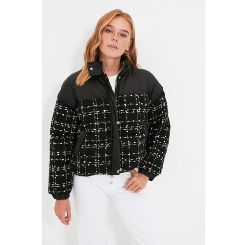 Trendyol Black Oversize Tweed Fabric Crop Down Jacket Slike