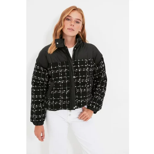 Trendyol Black Oversize Tweed Fabric Crop Down Jacket