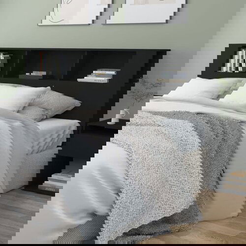 VidaXL Uzglavlje s ormarićem crno 200 x 18,5 x 104,5 cm Slike