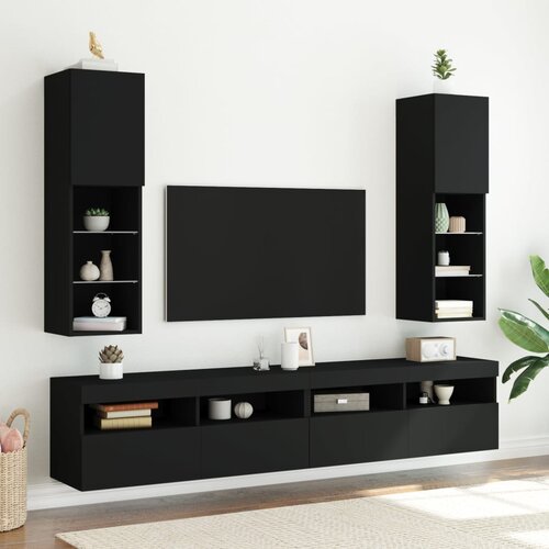 Furnova TV omarica z LED lučkami 2 kosa črna 30,5x30x102 cm, (22012309) Slike