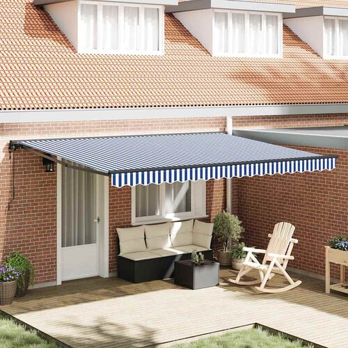 vidaXL Retraktilna tenda Modra in bela 450x300 cm blago - - modra - 37.2 - 450x300 cm - 2025- Cene