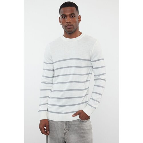 Trendyol gray Slim Crew Neck Striped Knitwear Sweater Slike