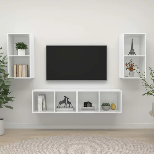 vidaXL Stenske TV omarice 4 kosi visok sijaj bela iverna plošča