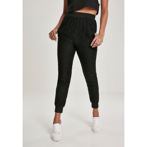 Urban Classics Women's Lace Jersey Jog Pants Black Slike