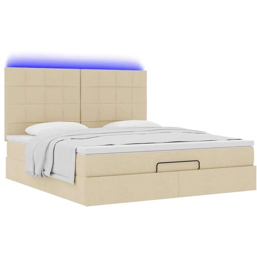 VidaXL otomanski krevet s madracem i LED krem 180x200cm od tkanine Slike