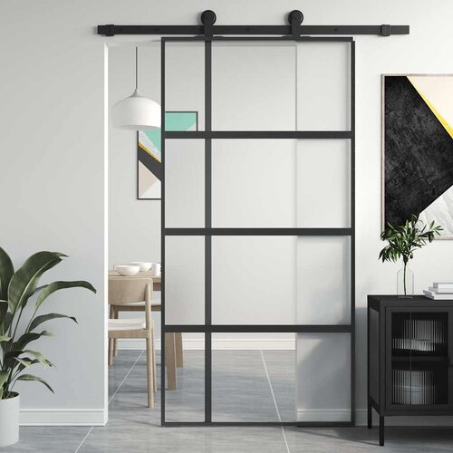  Klizna vrata crna 102,5x205 cm od kaljenog stakla i aluminija Slike