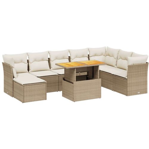 VidaXL 9-dijelni set vrtnih sofa s jastucima bež od poliratana Slike