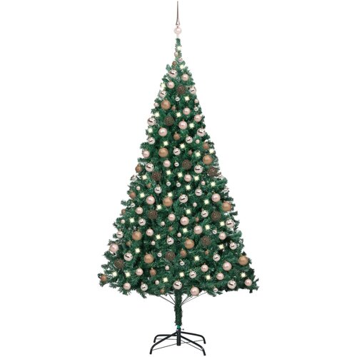 vidaXL Novoletna jelka z LED lučkami in bučkami zelena 210 cm PVC Cene