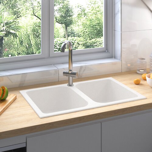 vidaXL Kuhinjski umivaonik Bijelo 76 x 48 x 30 cm Kvarc i smola Cijene