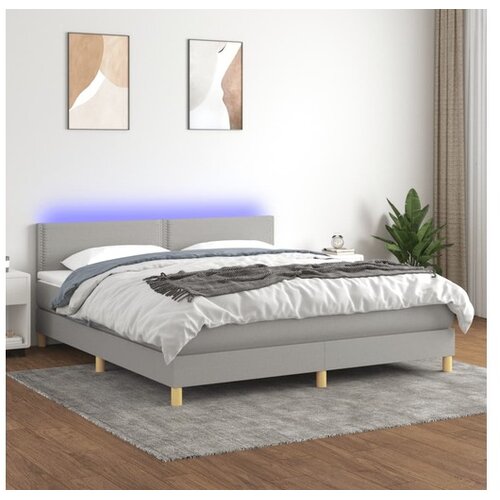  Box spring postelja z vzmetnico LED sv. siva 180x200 cm blago Cene