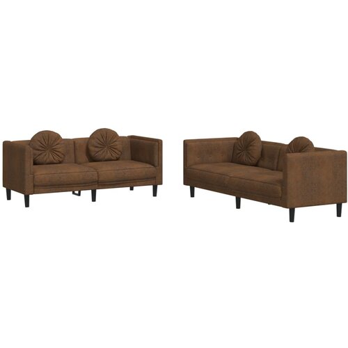  2-dijelni set sofa s jastucima smeđi bar&amp;scaron;unasti Slike