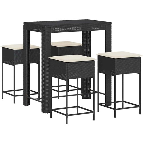  5-dijelni vrtni barski set od poliratana s jastucima crni Crna 100 x 60.5 x 110.5 cm Slike