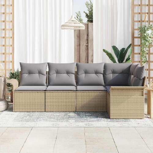  Sjedeća garnitura za vrt 5 kom. Bež poliratan 242,5 x 132,5 x 69 cm Slike