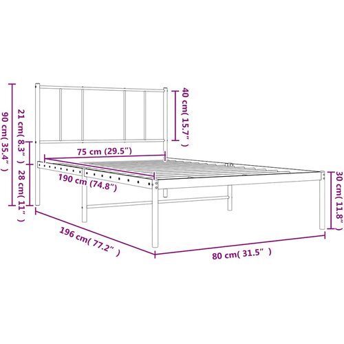  Metalni okvir krevet bez madraca s uzglavljem bijeli 75x190 cm Slike