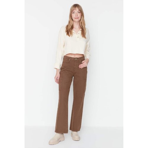 Trendyol Brown Pocket Detailed High Waist Wide Leg Jeans Slike