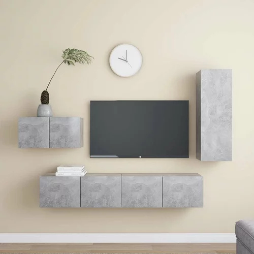 Komplet TV omaric 4-delni betonsko siva iverna plošča, (20913622)