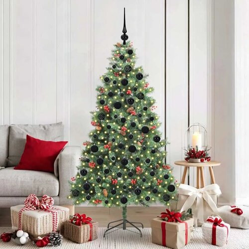  Umjetno božićno drvce 300 LED lampica Topla bijela PVC i metal - 180 cm s LED-ima i crnim kuglicama Cijene