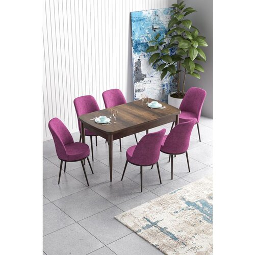 Hanah home Han - Baroque, Purple BaroquePurple Extendable Dining Table & Chairs Set (7 Pieces) Cene
