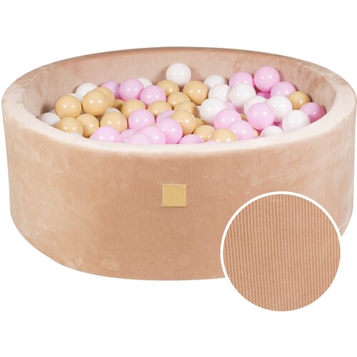 MeowBaby Round Ball Pit z žogicami 7cm za otroka, 90x30cm/200 žogic, Corduroy žamet, Pesek: pastelno roza, bela, bež, (20800795) Cene
