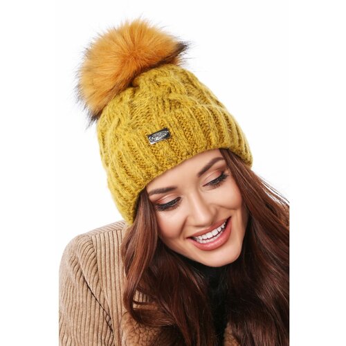 Fasardi Mustard winter hat with shimmering thread with braids Slike