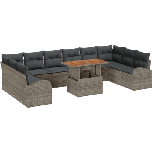 VidaXL set vrtnih sofa s jastucima od 11 dijelova siva poli ratan Slike