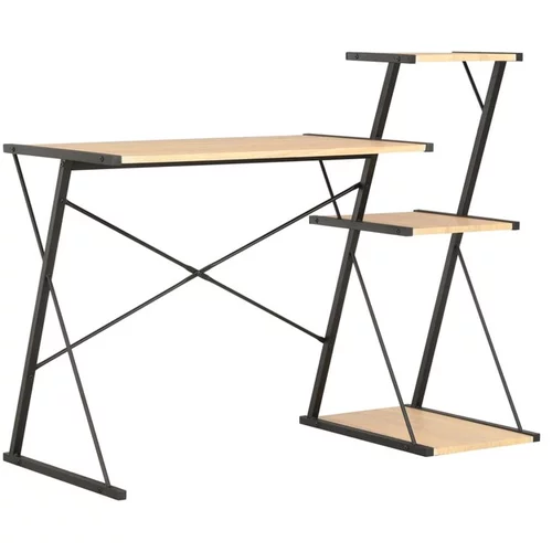  Pisalna miza s polico črna in barva hrasta 116x50x93 cm