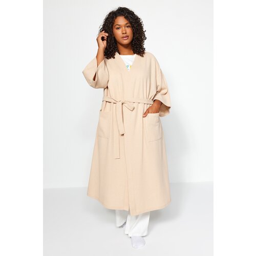 Trendyol Curve Stone Belted Woven Waffle Dressing Gown Cene