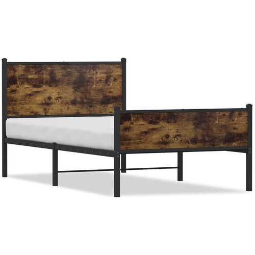 Maison Chic Kovinski Posteljni okvir - Enojna postelja - Postelja za odrasle brez vzmetnice dimljen hrast 100x200cm, (21694532) Slike