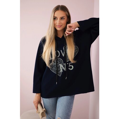 Kesi Włoski Oversized viscose sweatshirt Love navy blue Slike
