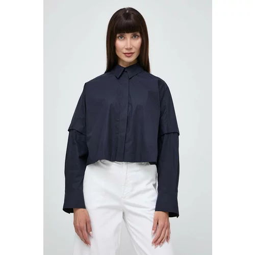 IVY OAK Pamučna košulja za žene, boja: tamno plava, relaxed, s klasičnim ovratnikom, IO112327