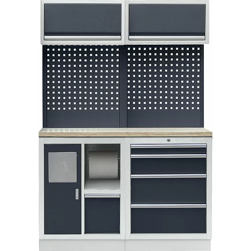  Sistem delavniških omar z omarico za čistila in odpadke, ŠxG 1360 x 460 mm, svetlo siva / antracitno siva