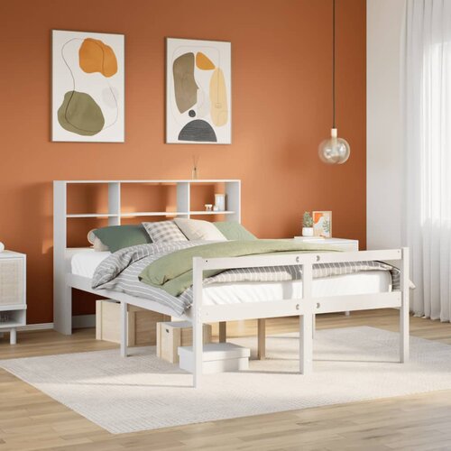 VidaXL Knjižna postelja brez vzmetnice bela 140x200 cm trdna borovina Slike