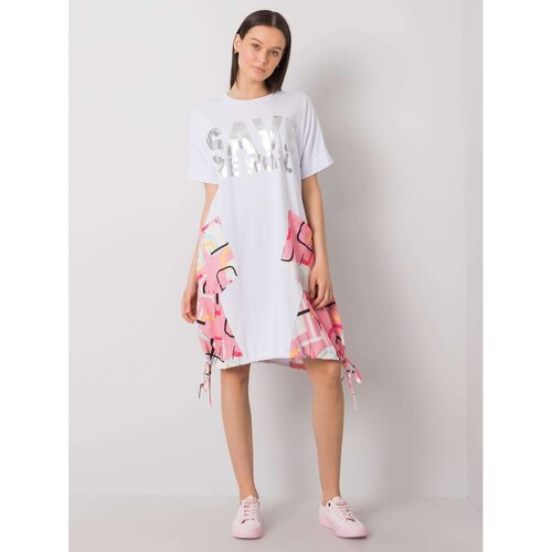 Fashion Hunters White and pink dress with pockets Slike