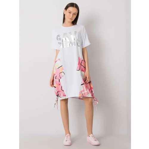 Fashionhunters White and pink dress with pockets