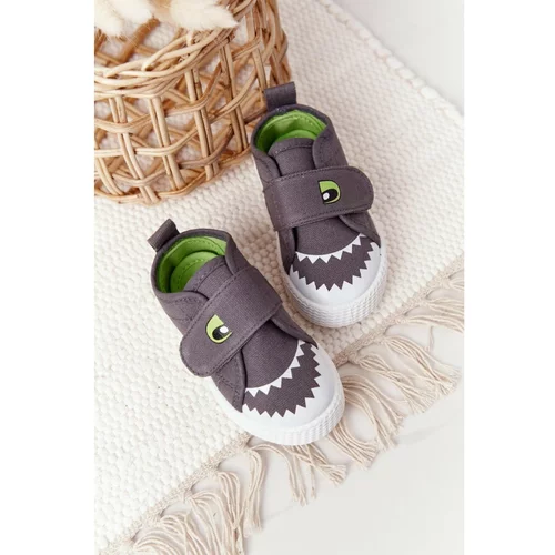 Kesi Children's Sneakers With Velcro With A Shark Grey