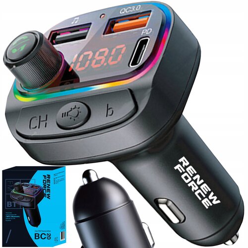  Avtomobilski FM oddajnik LCD bluetooth in polnilec 12-24V 2x USB Quick Charge 3.0 RGB Cene