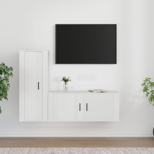 The Living Store Komplet TV omaric 2-delni visok sijaj bel inženirski les - Komplet TV Omaric, (21374014) Cene