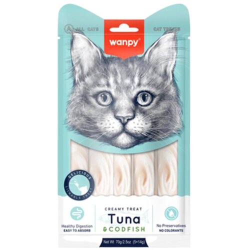 WANPY Tuna i Bakalar Kremasta poslastica za mačke 5 x 14 g Cene