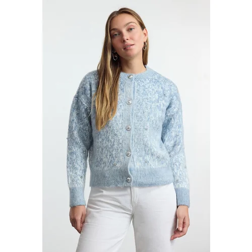 Trendyol Blue Soft Textured Patterned Knitwear Cardigan